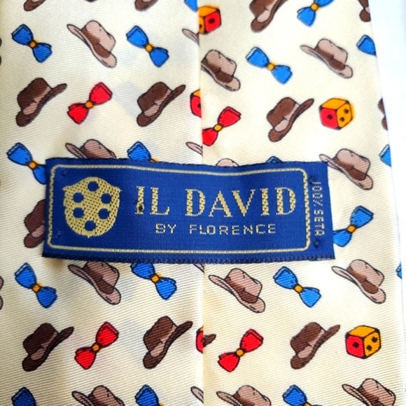 IL David by Florence Men's 100% Silk Hat Bowtie Dice Foulard Pattern Tie - Picture 5 of 8